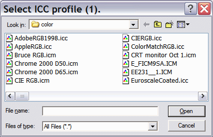 Gamutvision profile browse window
